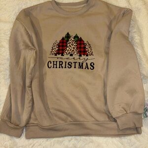 Tan Christmas Tree Sweatshirt with Crew Neck